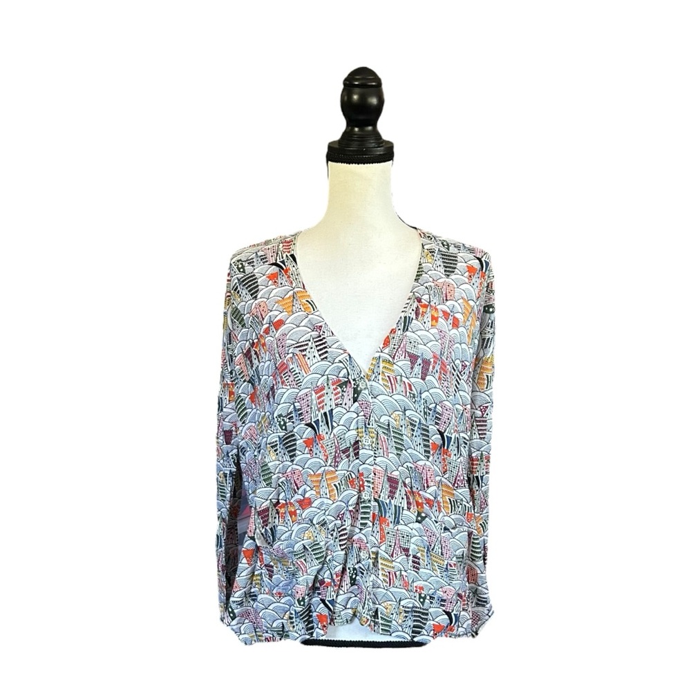 Sparrow Anthropologie Katazome Print V-Neck Krummau Cardigan Cotton Linen XS
